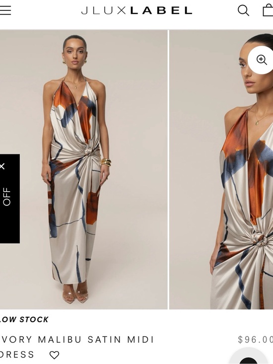 JLUXLABEL Dresses & Skirts - JLUXLABEL Ivory Satin Midi Dress with Rust and Navy Abstract Print